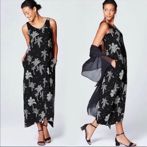 J. JILL Wearever Collection Black Sleeveless Palm Tree Print Modal Midi Dress MP